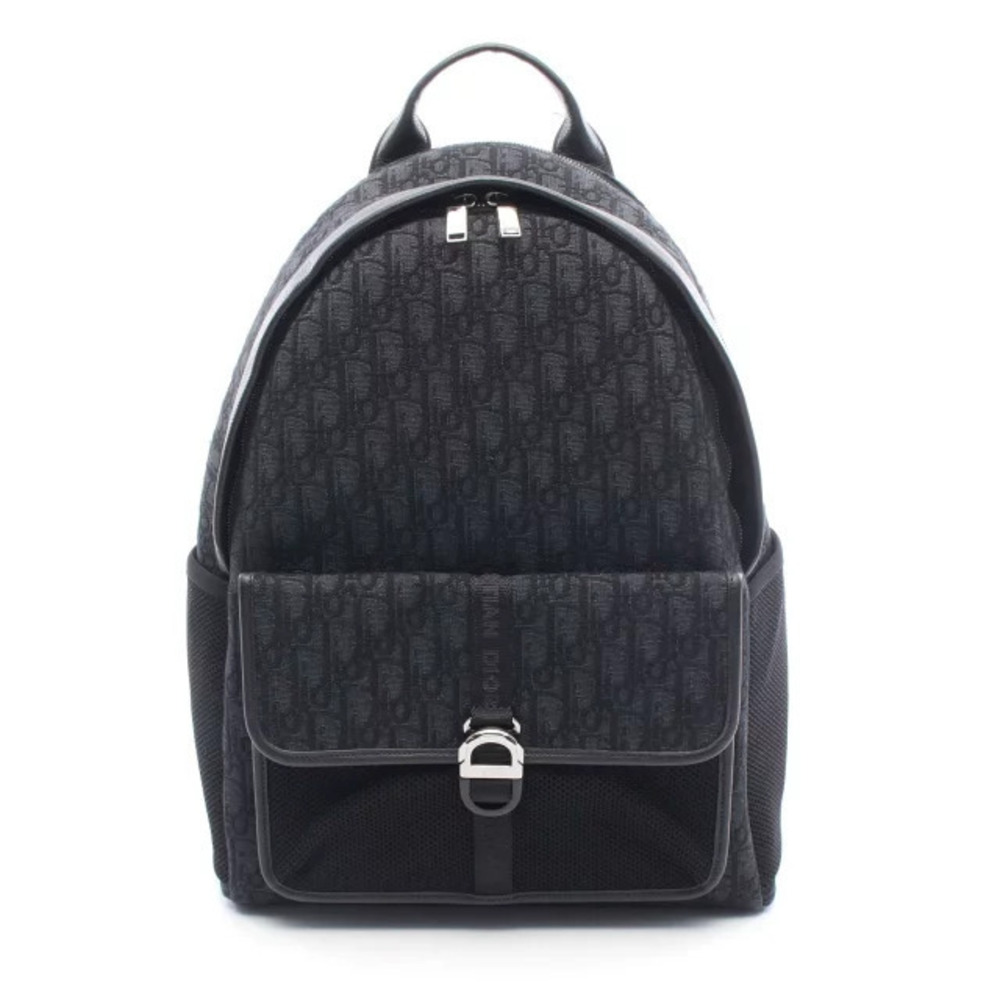 Christian Dior Oblique Backpack Rucksack Canvas Leather Black Gray
